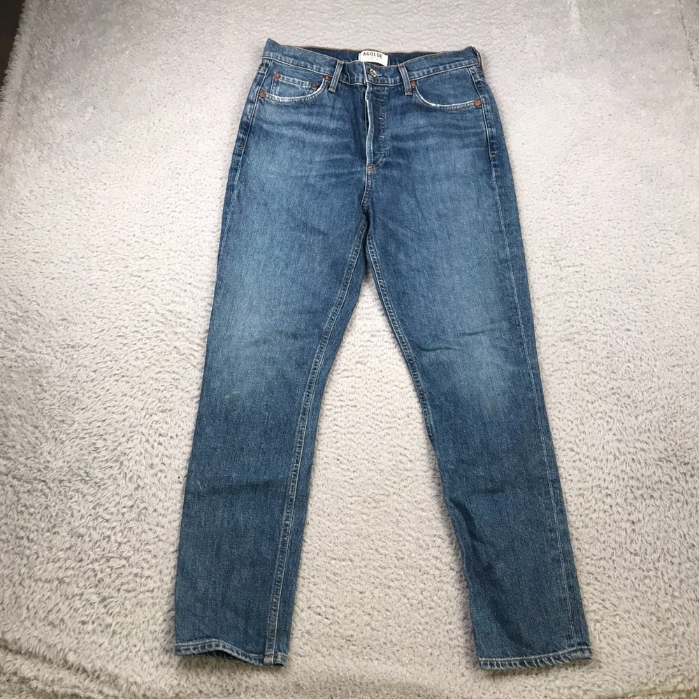 AGOLDE Nico Jeans Womens 28 (29x26) Button Fly HR Slim Cropped In Subdued Blue